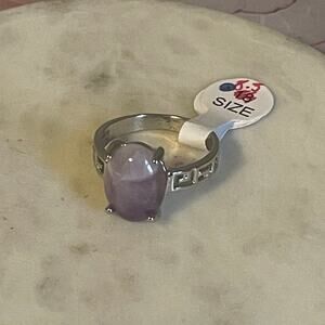 New fashion ring silver amethyst gemstone size US 8.5